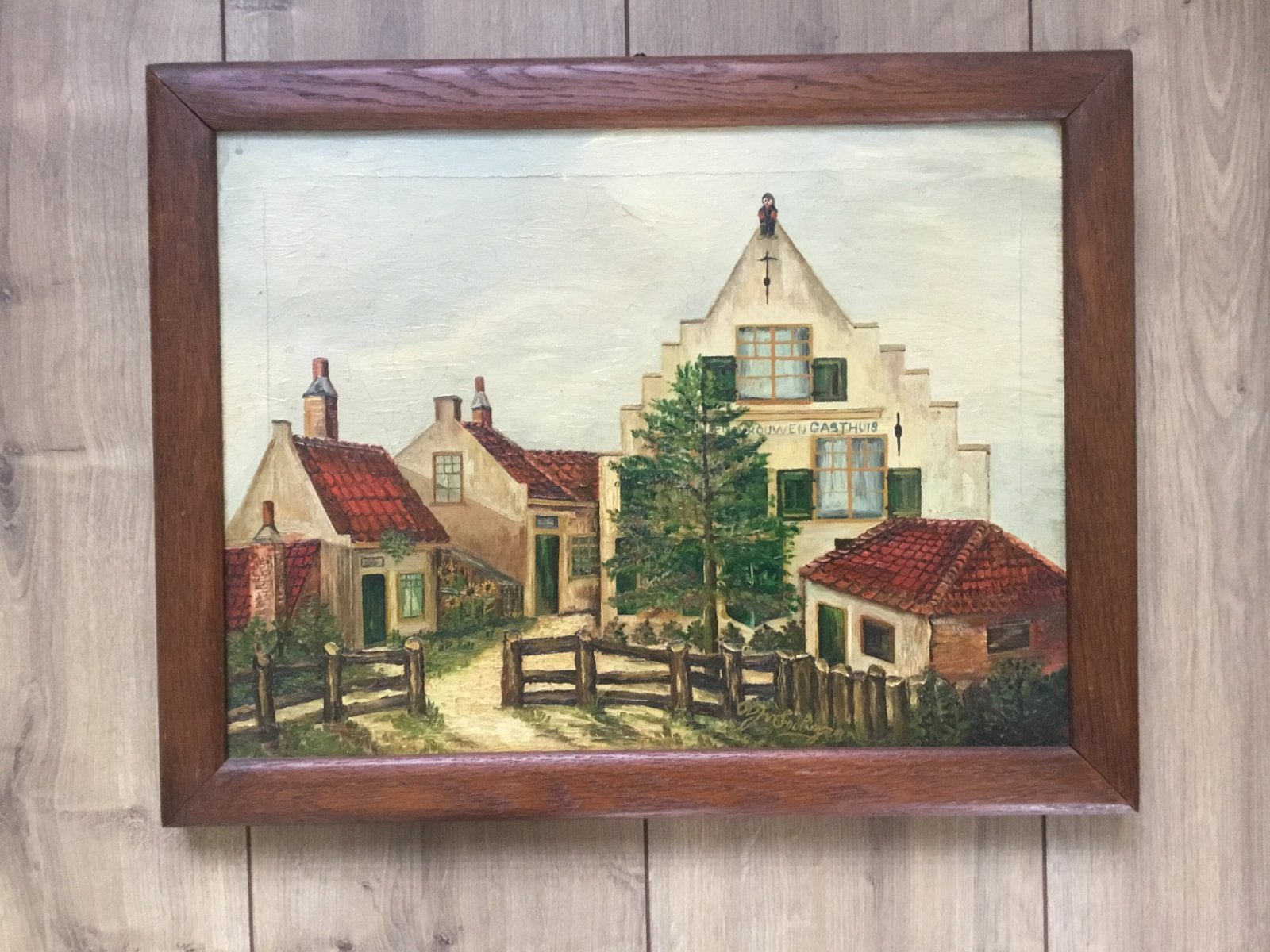Oud Hollands Tafereel Schilderij - 'De Gouden Gaard', Ophalen of Verzenden