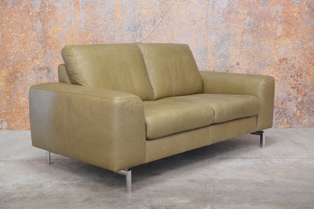 ZGANieuw groene saddle lerenTopform design tweezitsbank, 150 tot 200 cm, Tweepersoons, 75 tot 100 cm, Ophalen of Verzenden