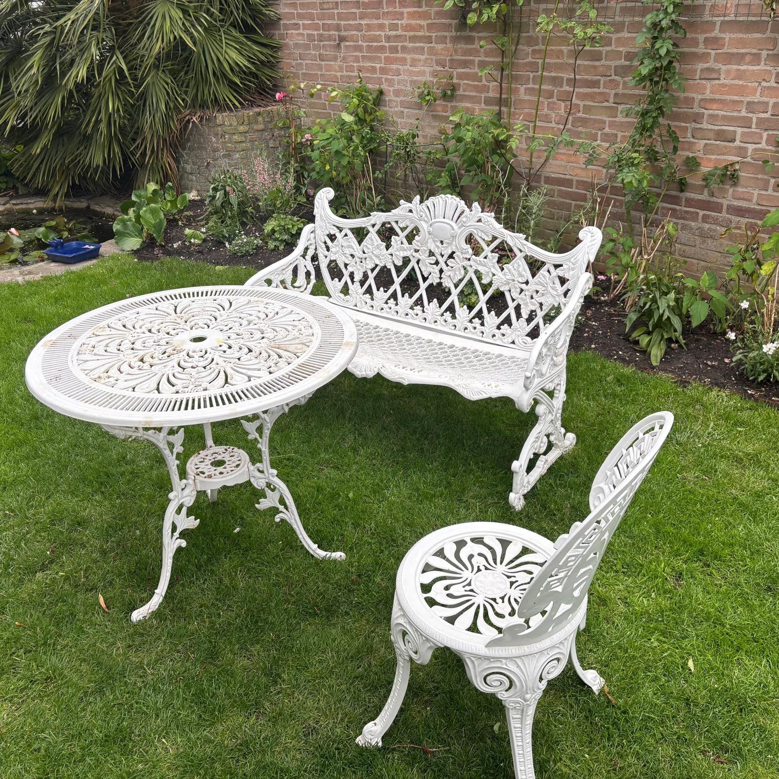 Victoriaanse gietijzeren tuinset, Tuin en Terras, Overige materialen, Zo goed als nieuw, Bank, Ophalen