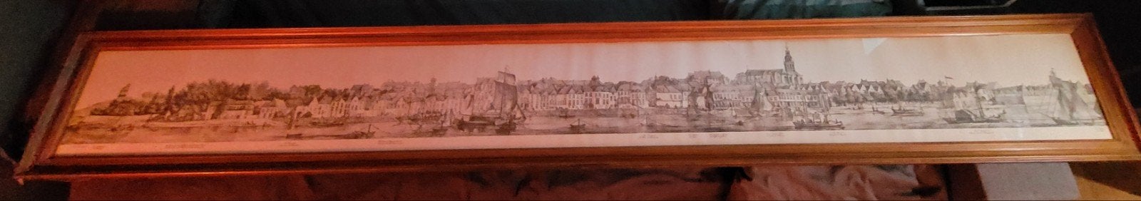 schilderij met de skyline van Nijmegen, Ophalen, Stadsgezicht, Ets, Ingelijst
