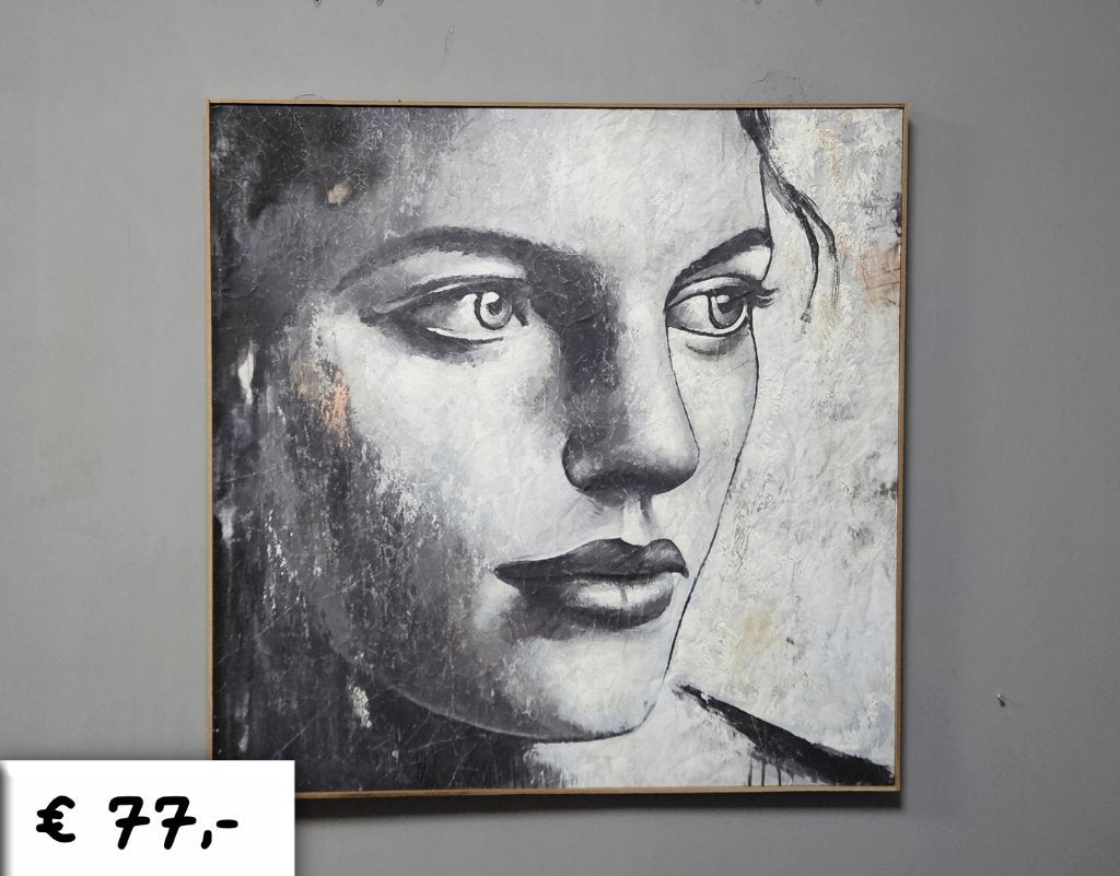 Groot Schilderij vrouw met Houten Lijst - 90x90 cm, Antiek en Kunst, Ophalen, Portret of Personen
