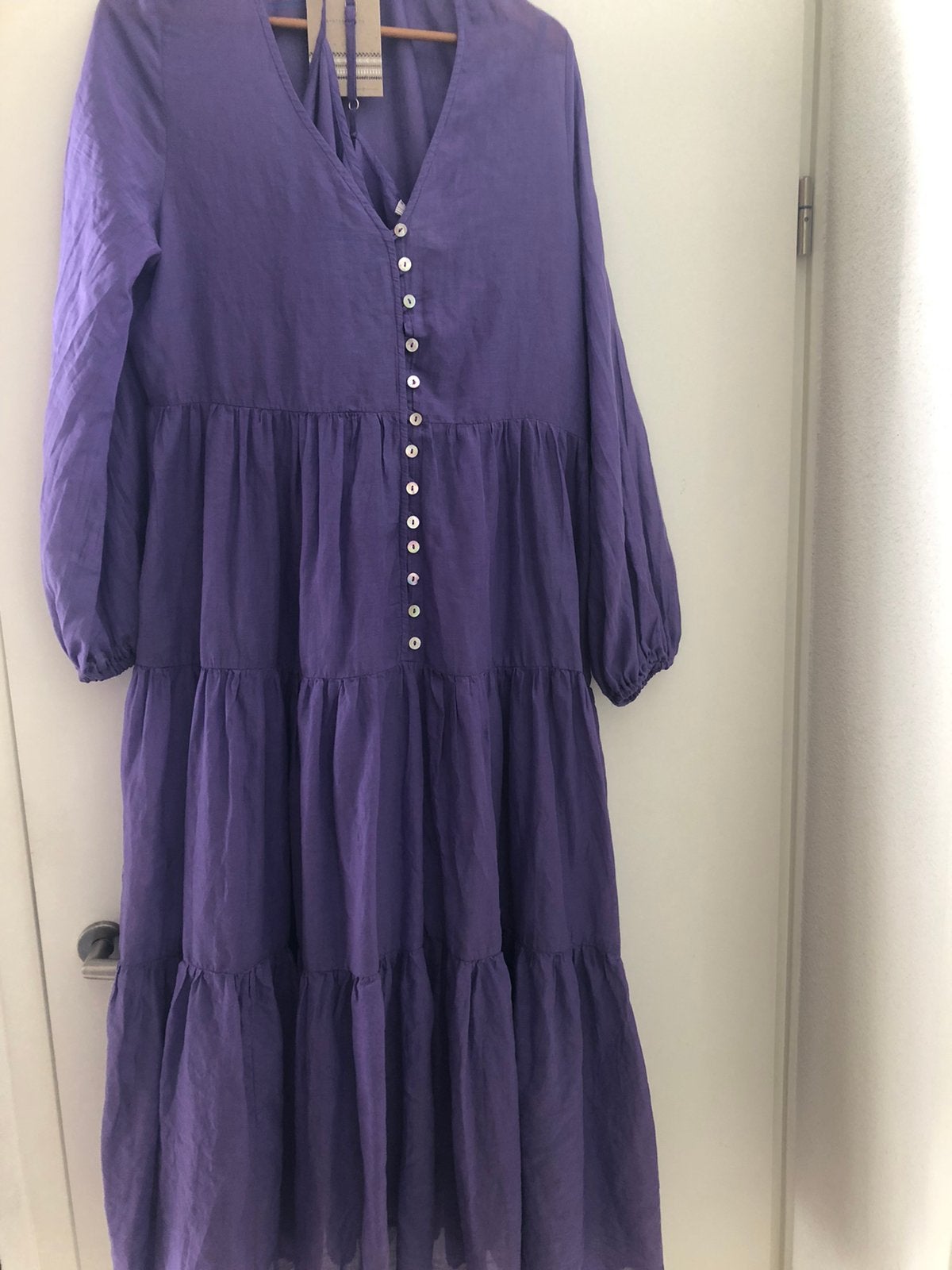 Nieuw! Devotion twins wijde paarse jurk met onderjurk mt S, Ophalen of Verzenden, Nieuw, Paars, Onder de knie
