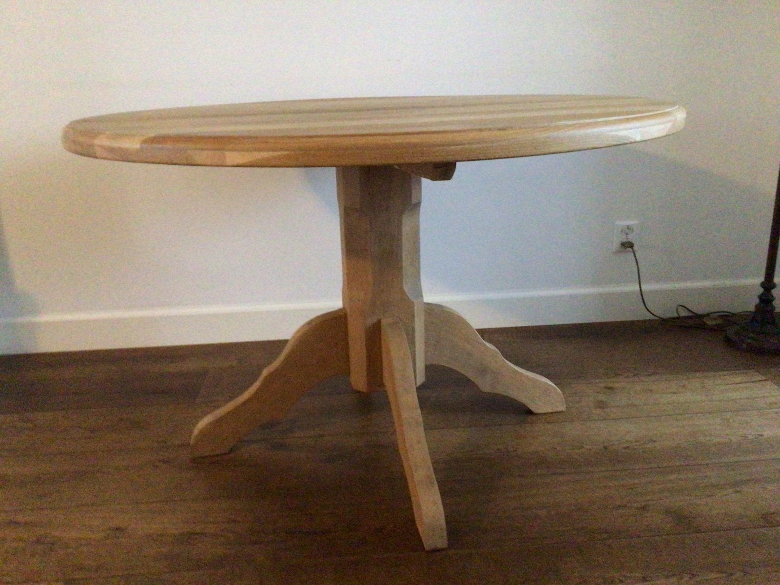 Massief houten ronde eettafel, Ophalen, 100 tot 150 cm, Rond, Tot twee personen