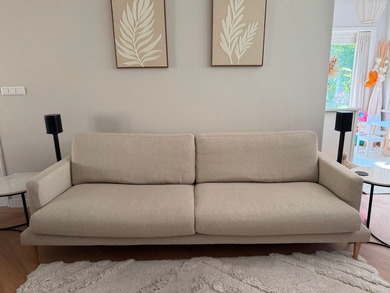 Zgan Bolia Veneda 3-zits bank beige + poef, Ophalen, Tweepersoons, 75 tot 100 cm, Zo goed als nieuw