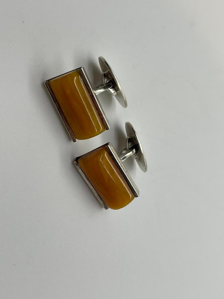 C875 Prachtige zilveren manchetknopen Baltische barnsteen, Ophalen of Verzenden, Zilver, Manchetknopen, Met edelsteen