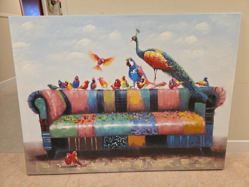 Fleurige grote canvas  schilderij afbeelding120 bij 90, Ophalen, Zo goed als nieuw, Schilderij, 100 tot 125 cm