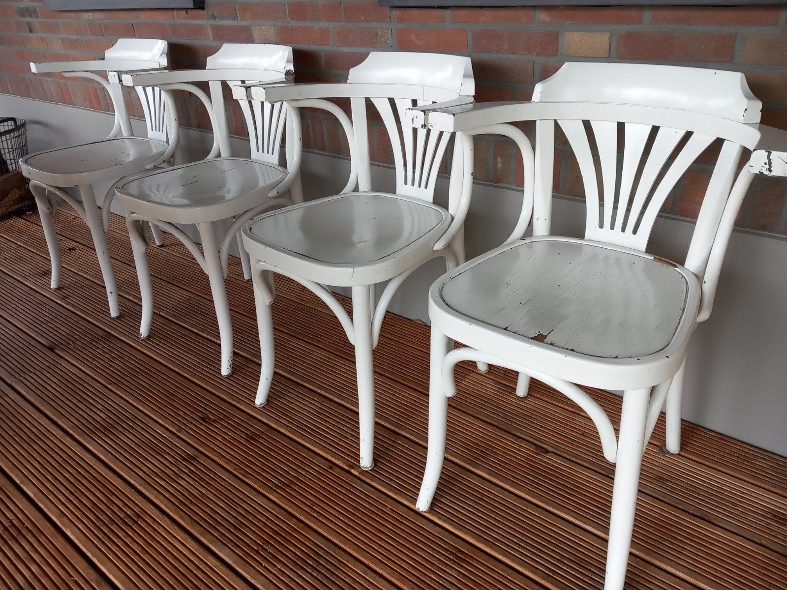 Set van 4 vintage stoelen, wit, met armleuningen, Antiek en Kunst, Ophalen