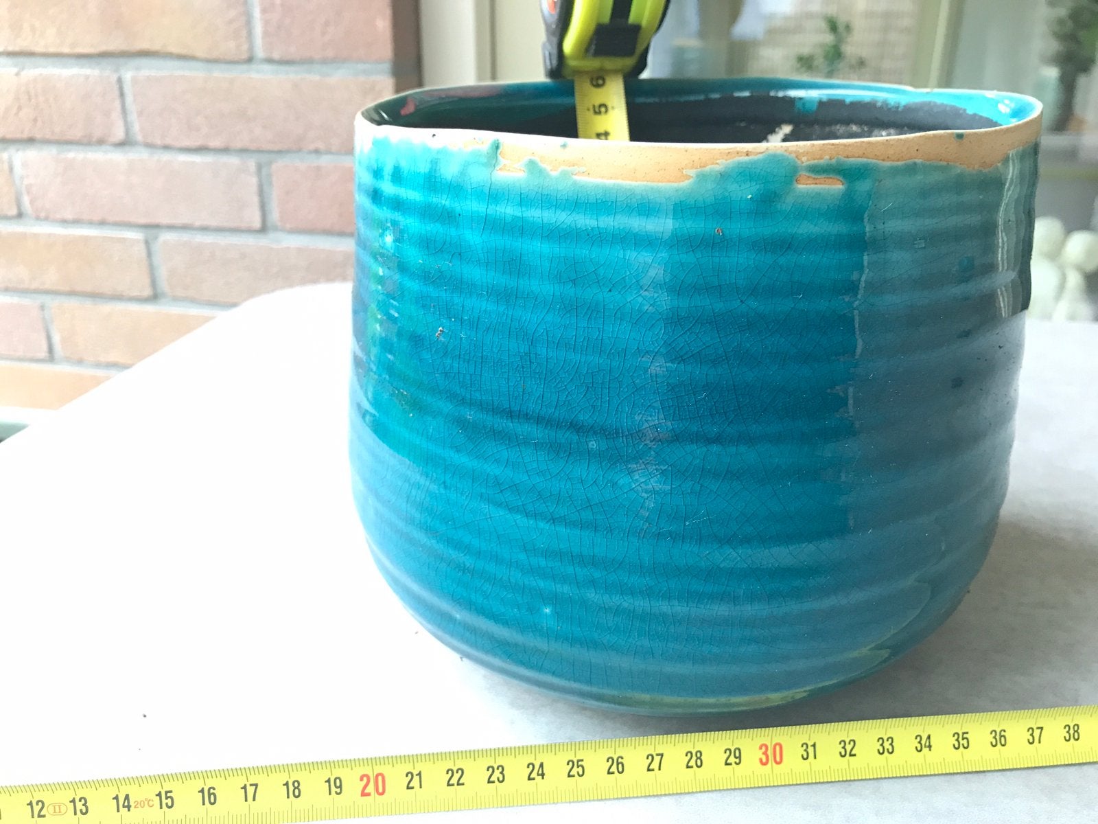 Craquelé potten, turquoise rond, Ophalen, Steen, Rond, Binnen