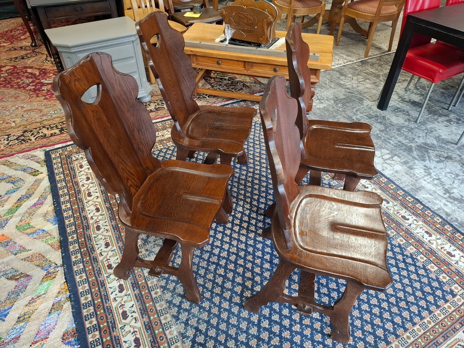 Robuust Massief Eiken stoel stoelen 4X. Zie foto's,, Ophalen, Gebruikt, Bruin, Vier