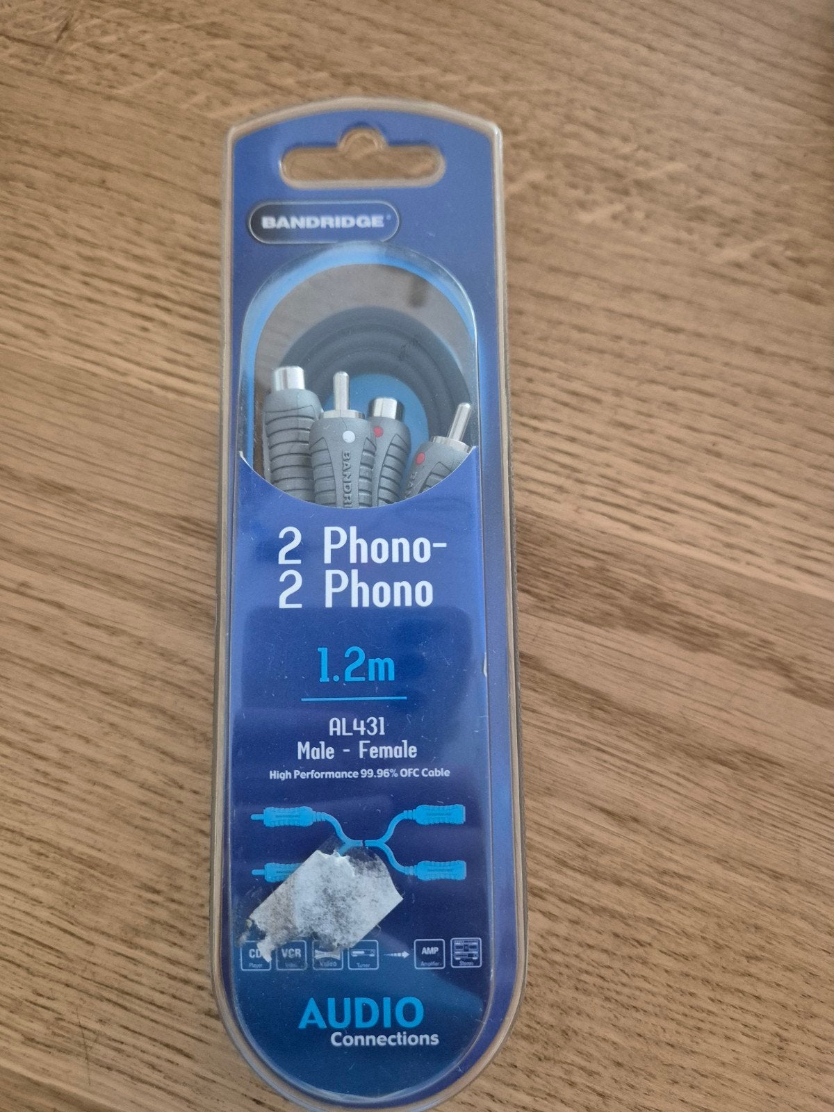 Bandridge 2 Phono naar 2 Phono Audiokabel - 1.2m, Ophalen of Verzenden, Nieuw, Minder dan 2 meter, Interlink-kabel