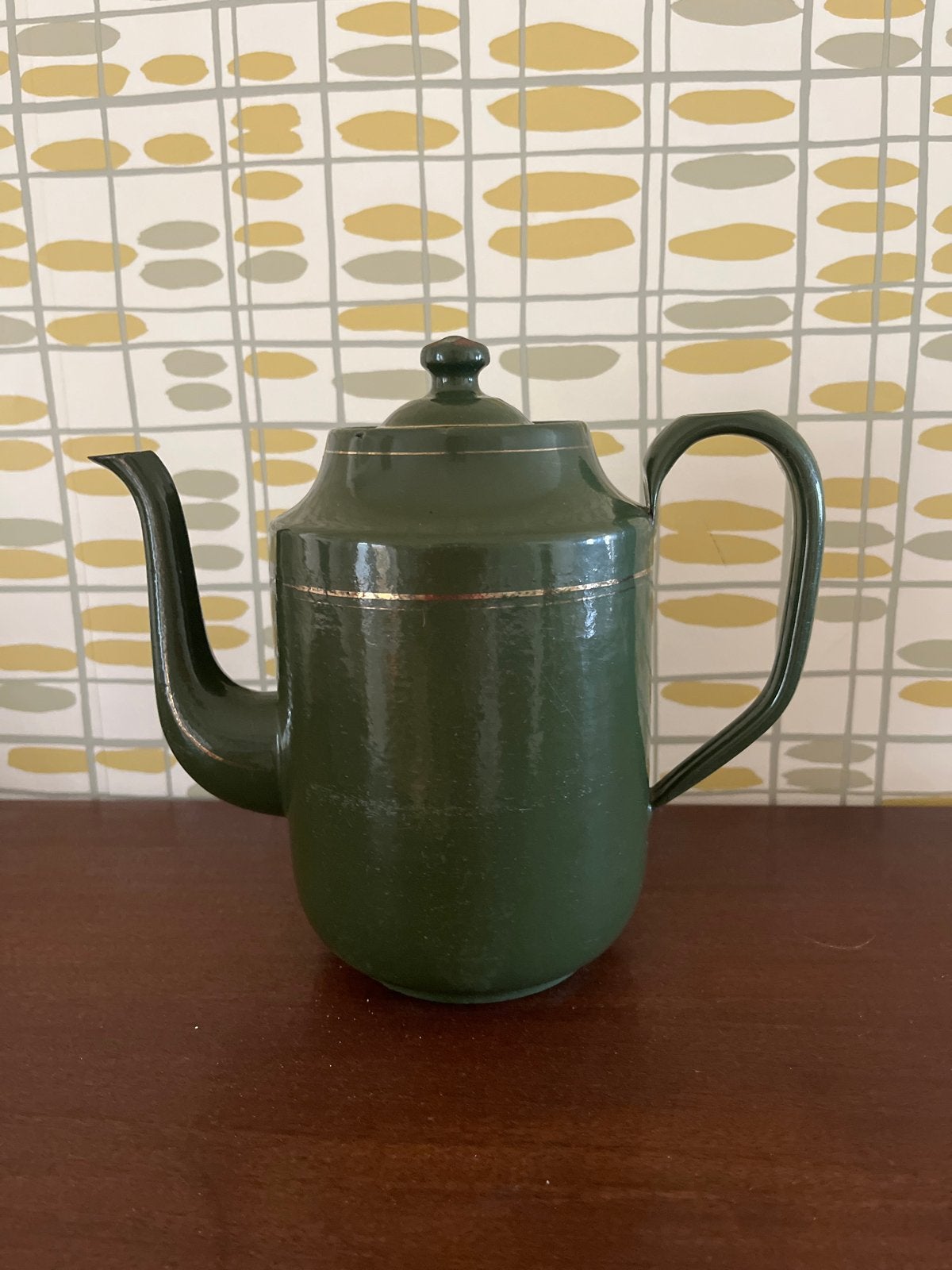 Vintage Groene Emaille Koffiepot met Gouden Rand, Antiek en Kunst, Ophalen of Verzenden
