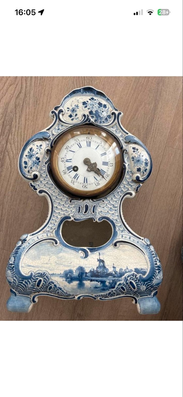 Antieke Delfts blauwe klok, handgeschilderd, Ophalen of Verzenden