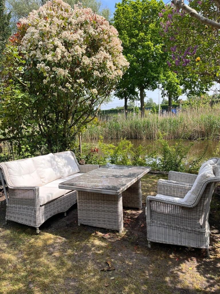 Luxe echte rotan loungeset – natuurlijke uitstraling, Ophalen, Zo goed als nieuw, Rotan