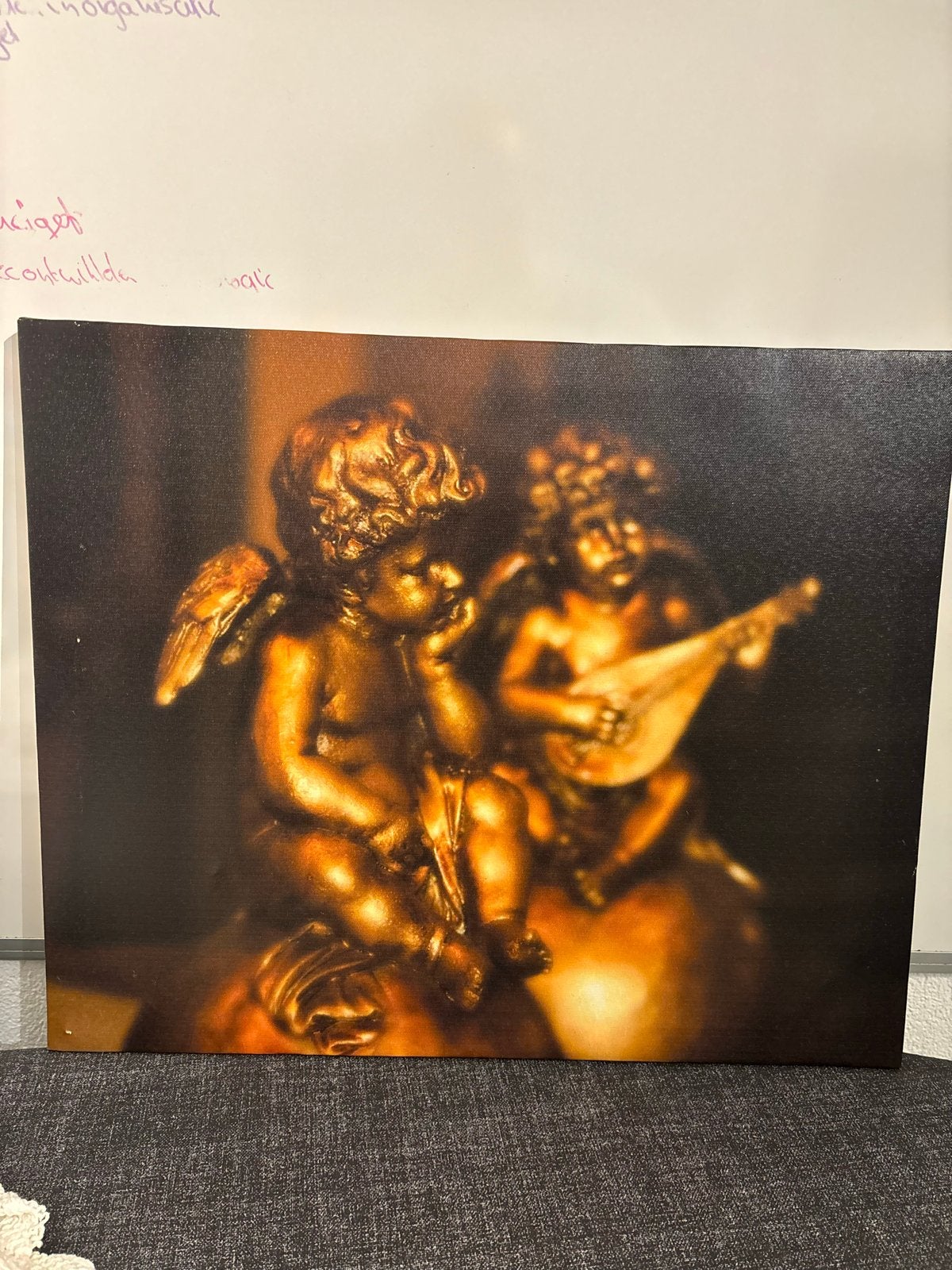 Wanddecoratie: Engeltjes met Luit - 65x50 cm, Groep mensen, Wanddecoratie, Overige materialen, Goud