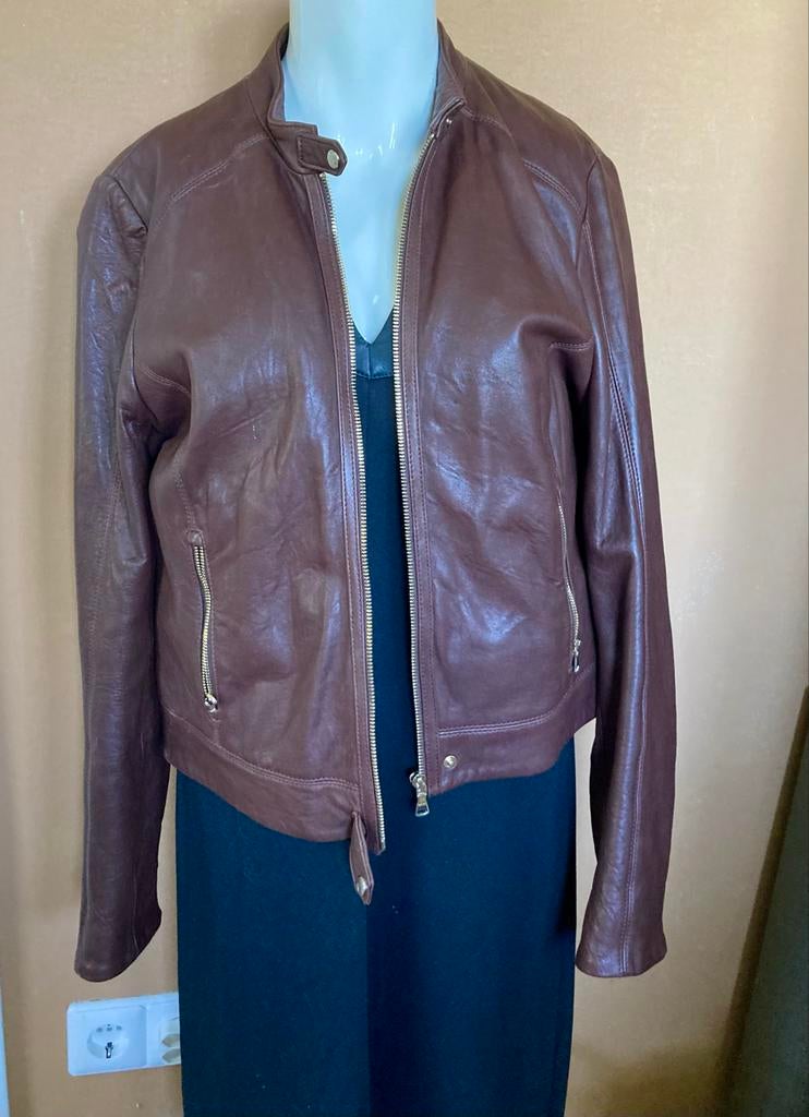 Massimo Dutti Leren Jasje Maat 40, Ophalen of Verzenden, Zo goed als nieuw, Maat 38/40 (M), Bruin