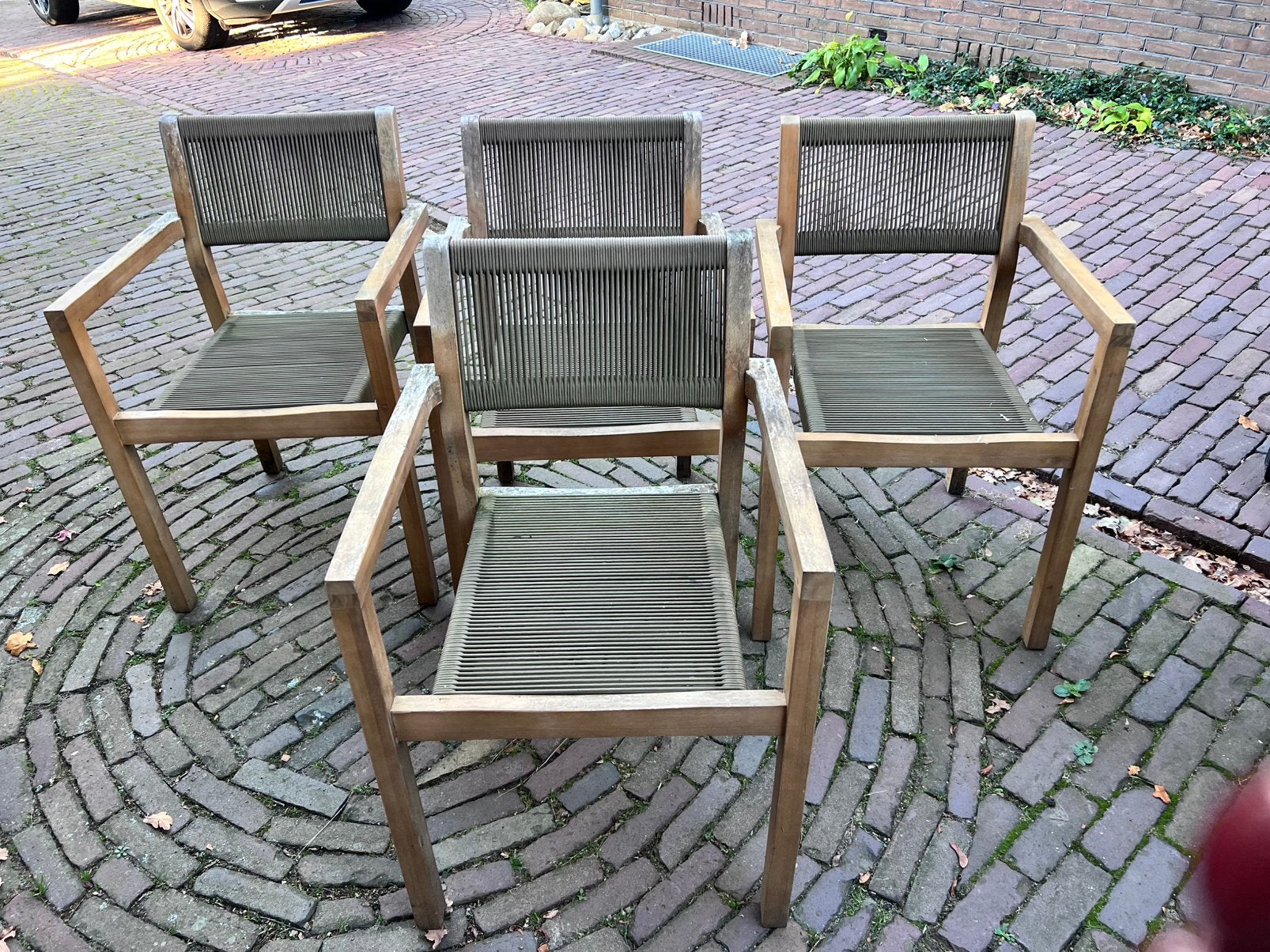4 tuinstoelen - groen - hout - Karwei - gratis, Ophalen, Gebruikt, Hout, Stapelbaar