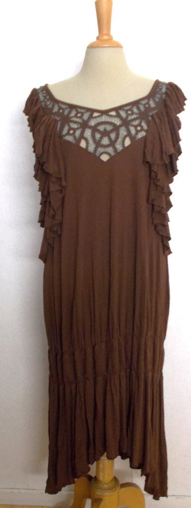 Ibiza/boho bruine maxi jurk met ruches/roezels! L, Kleding | Dames, Jurken, Bruin, Verzenden, Maat 42/44 (L), Nieuw