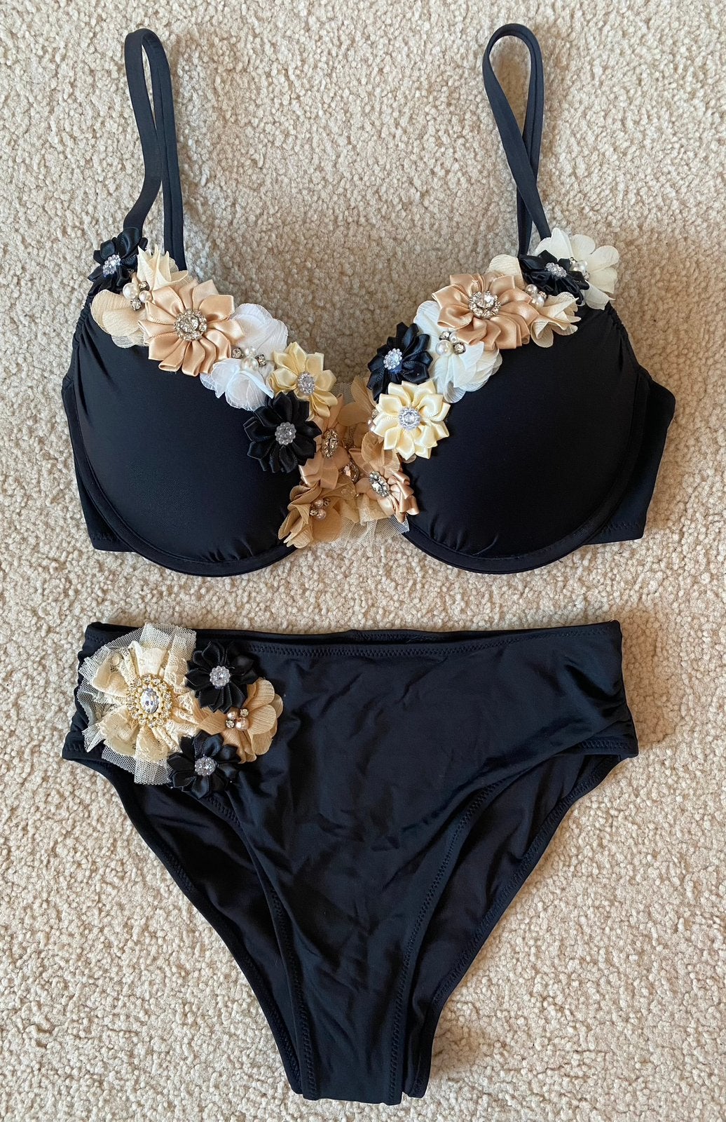 Bikini set bloemen D75 / M nieuw, Kleding | Dames, Ophalen, Nieuw, Zwart, Bikini