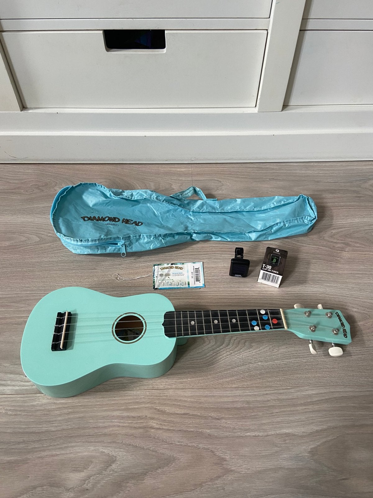 Diamond Head ukulele turquoize incl. gigbag en Fazley tuner, Ophalen, Zo goed als nieuw, Overige typen