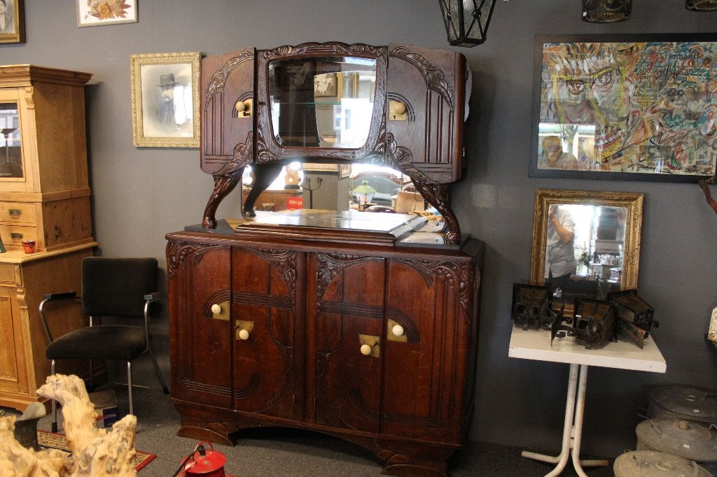 Brocante - Grote imposante buffetkast, Art Deco!, Ophalen, Gebruikt, Glas, Met deur(en)