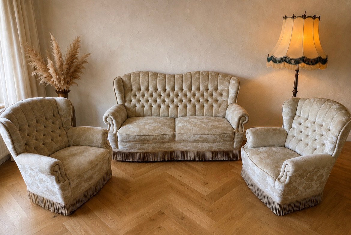 Klassiek bankstel, bank fauteuils, vintage, barok, Queen Ann, Ophalen