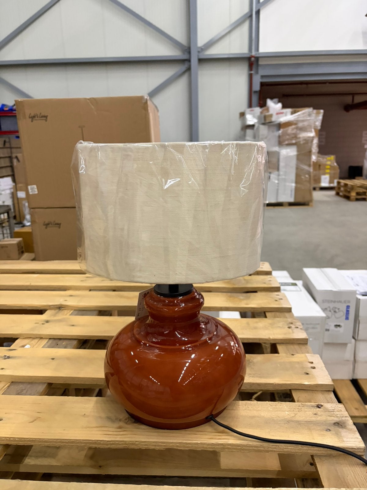 Bruin-oranje tafellamp Light&Living met ovale kap, Huis en Inrichting, Lampen | Tafellampen, Ophalen of Verzenden, Gebruikt, Overige materialen