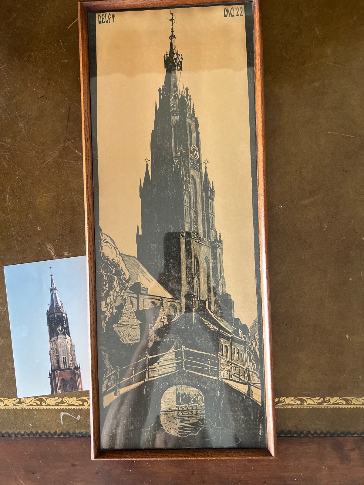 Oude Kerk Delft - Ets uit 1922, Ophalen, Ingelijst, Ets, Stadsgezicht