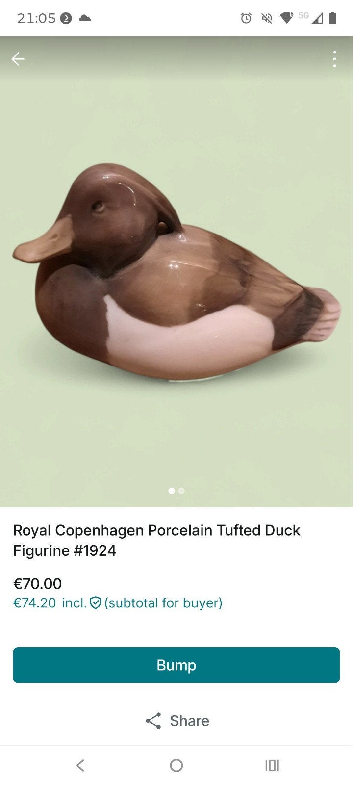 Royal Copenhagen Porseleinen Kuifeend Figuur #1924, Ophalen