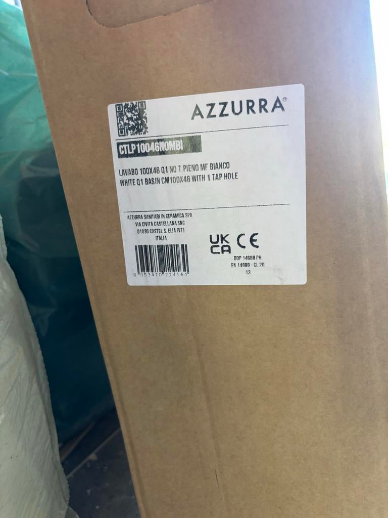 Nieuwe Azzurra Q1 Wastafel 100x46 cm Wit - Ongebruikt, Ophalen, Nieuw, Wastafel