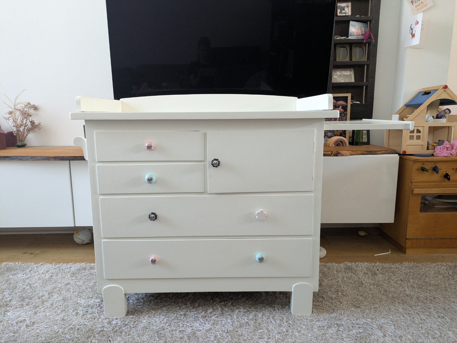 Witte vintage commode met Lade en Kastje - 95x81x55cm, Ophalen of Verzenden, 50 tot 70 cm, 100 cm of meer, 90 tot 105 cm