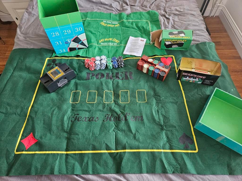 Casino Texas Hold'em Pokerset met Shuffler en Mat, Vijf spelers of meer, Ophalen, Gebruikt
