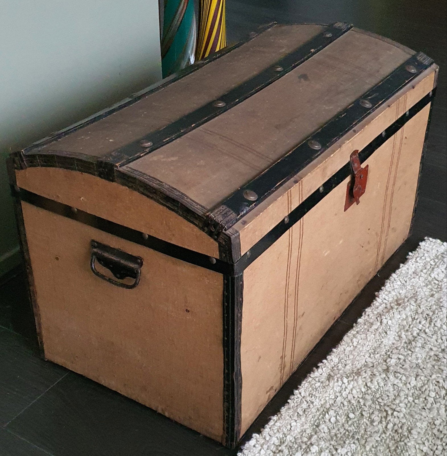 Schatkist hutkoffer antiek erg oud lengte 93 cm, Ophalen, 50 – 75, 50 tot 100 cm, Zo goed als nieuw