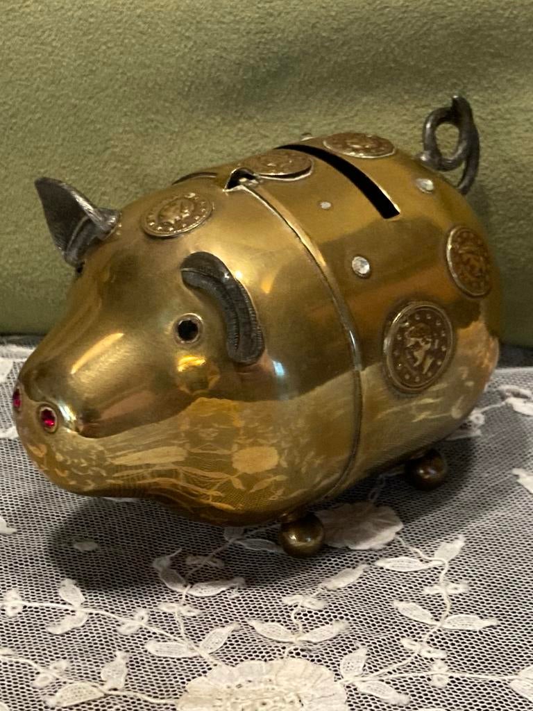 Koperen spaarvarken, spaarpot (150424), Verzenden, Gebruikt, Overige materialen, Dier
