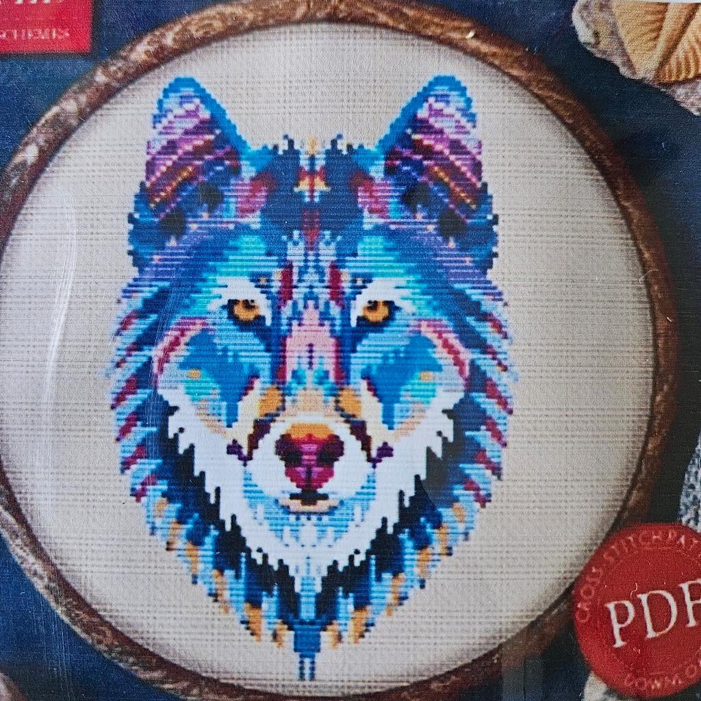 Borduur pakket gekleurde wolf, 14ct, DIY, Cadeau, Creatief, D, Nieuw, Ophalen of Verzenden, D