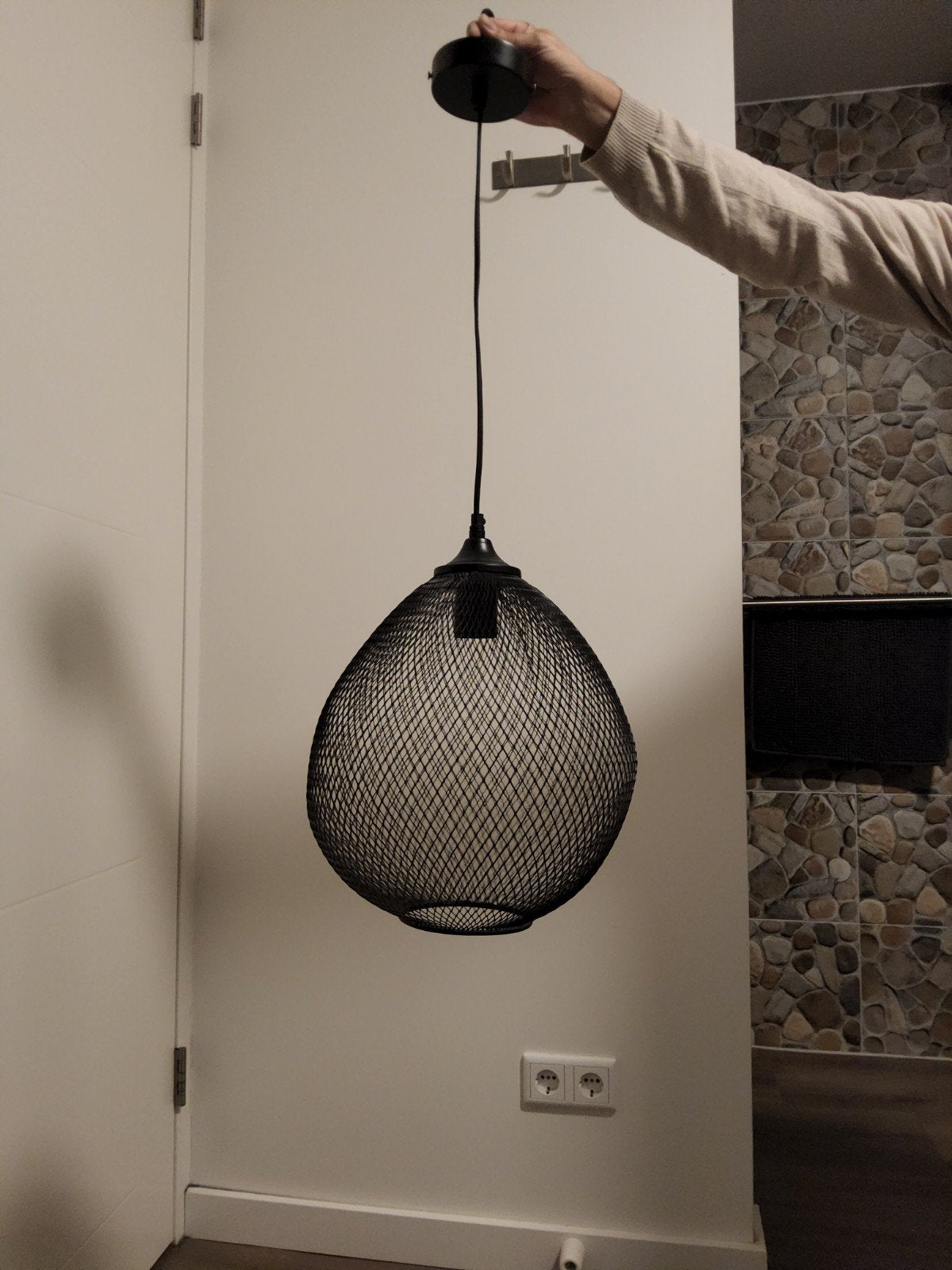 Moderne Zwarte Hanglamp - Draadmodel, Ophalen, Modern, Industrieel, E27 (groot), Zo goed als nieuw