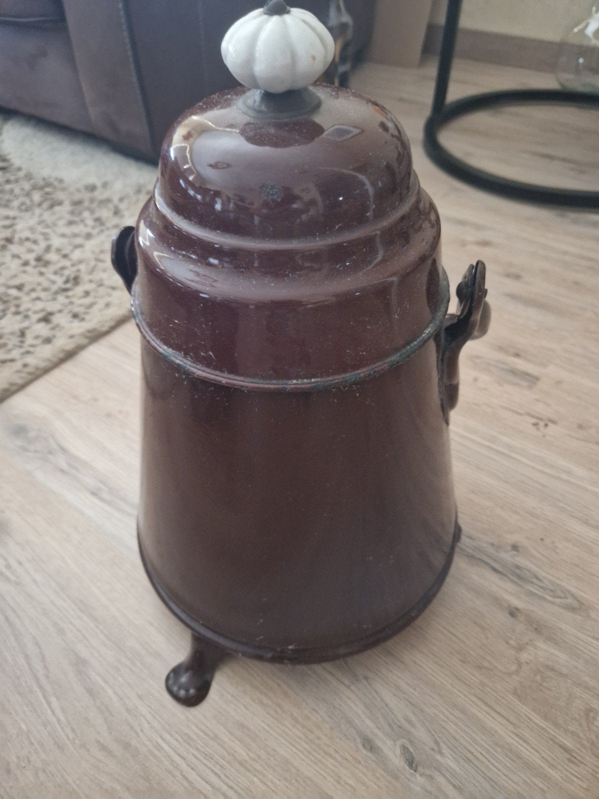 ANTIEKE/VINTAGE BRUINE EMAILLE DOOFPOT, Antiek en Kunst, Antiek | Emaille, Ophalen of Verzenden