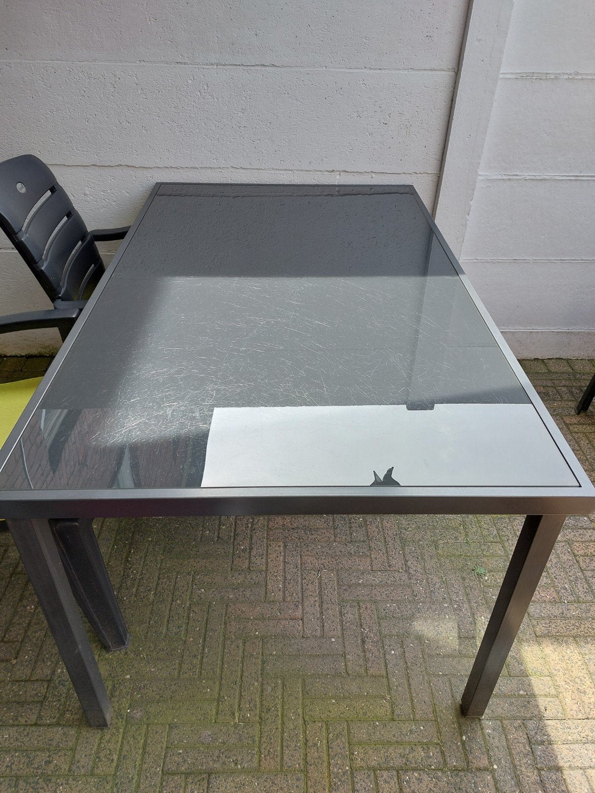 glazen tuin tafel, Tuin en Terras, Ophalen, Gebruikt, Rechthoekig, Aluminium