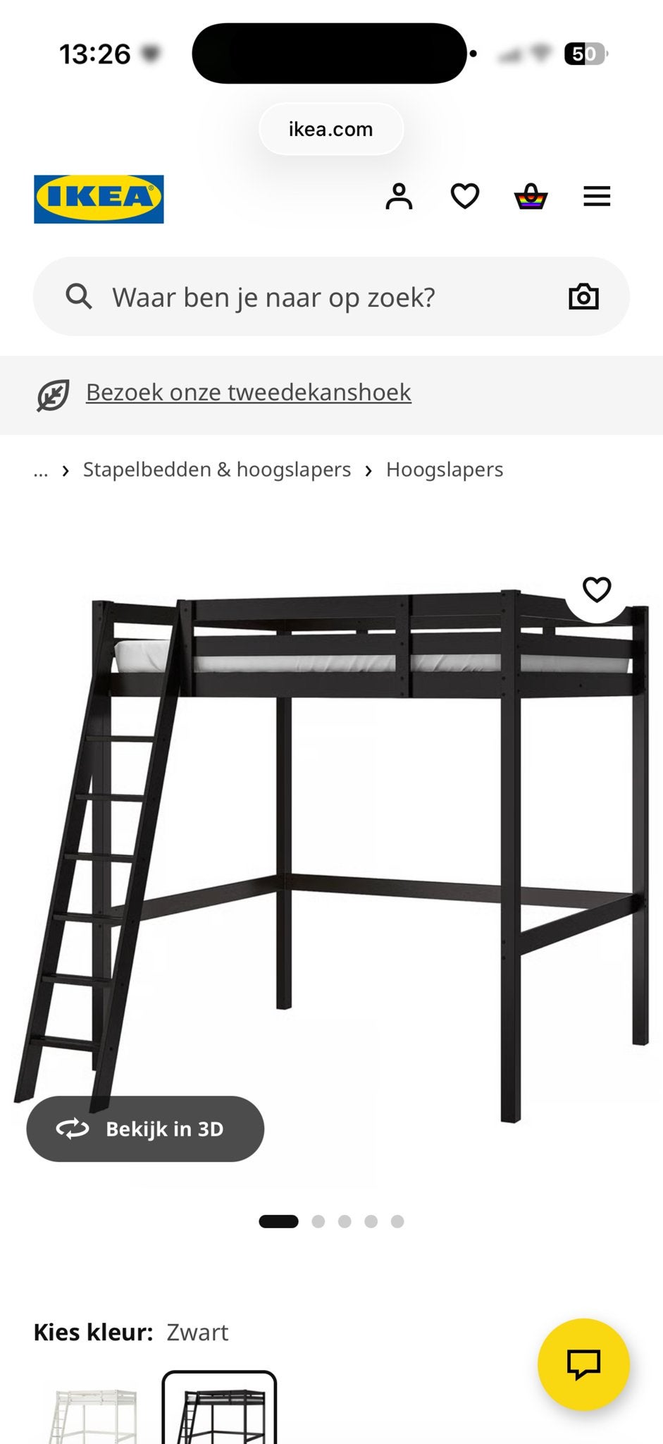 IKEA Stora Hoogslaper Zwart - Ruimtebesparend Bed, Huis en Inrichting, Slaapkamer | Stapelbedden en Hoogslapers, Ophalen, Gebruikt