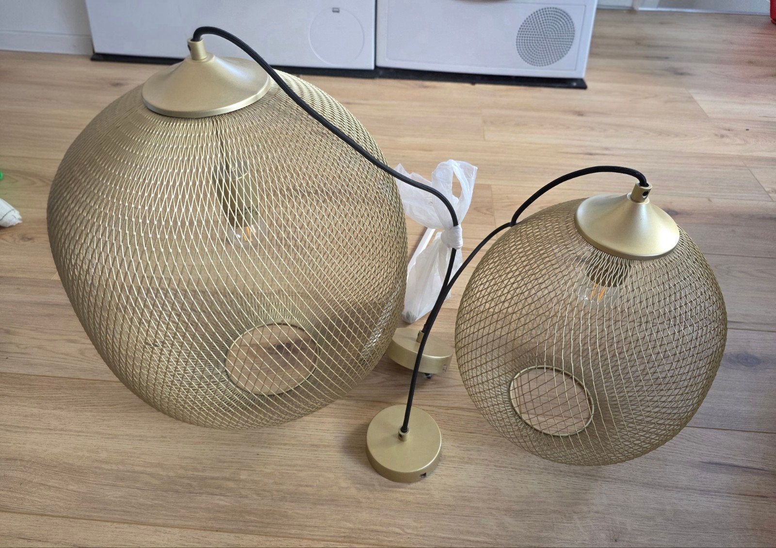 Set hanglamp goud - ZGAN, Huis en Inrichting, Lampen | Hanglampen, Ophalen, Modern, Industrieel, E27 (groot), Zo goed als nieuw
