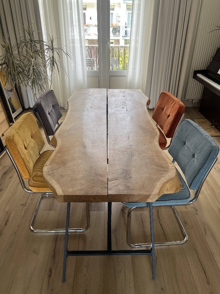 Massief eiken eettafel met robuust blad, Ophalen, Gebruikt, Eikenhout, 50 tot 100 cm