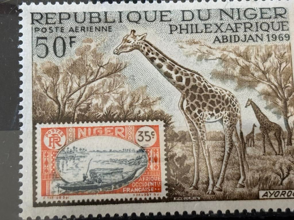 Postzegel op postzegel Niger 1969, Ophalen of Verzenden, Overige landen, Postfris
