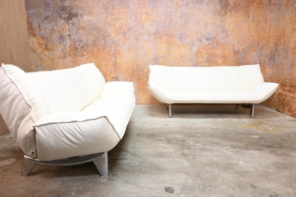 2 NIEUW beklede witte leren Leolux Tango design banken, Huis en Inrichting, Leolux, Leolux, 75 tot 100 cm, Ophalen of Verzenden