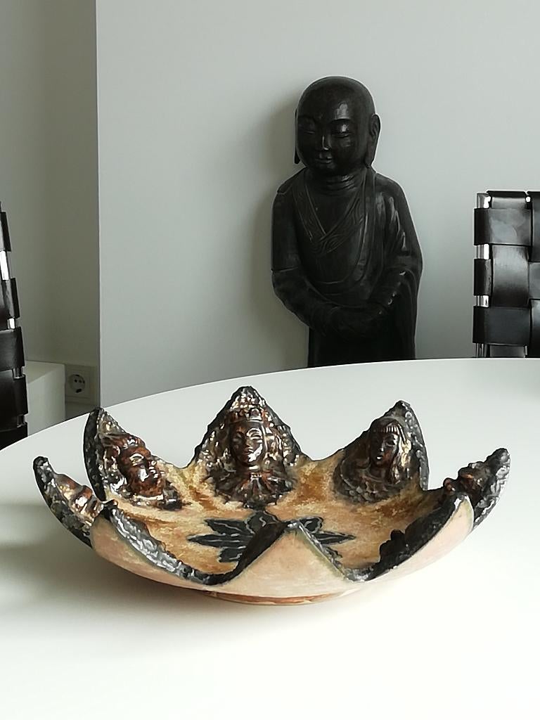 Aardewerk schaal met hoofden, Sylvain Sttublet, Antiek en Kunst, Ophalen