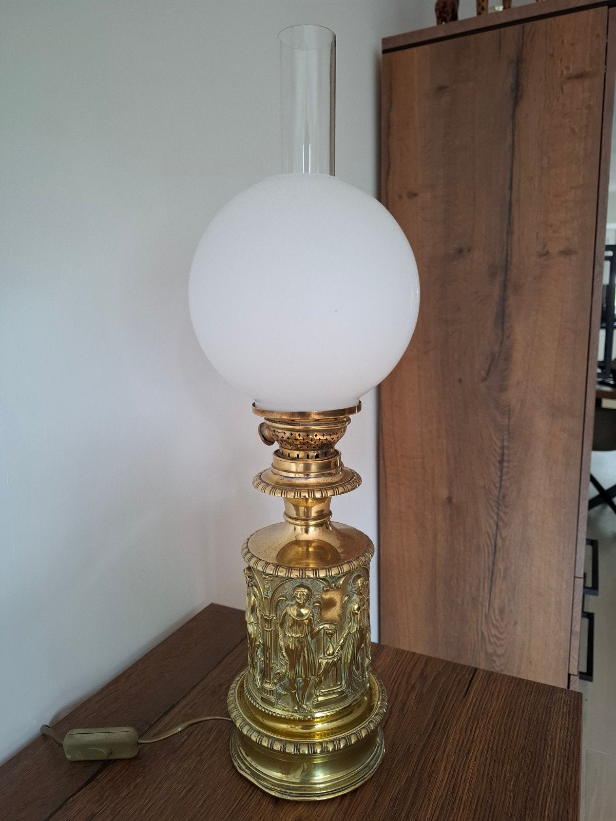 Hele mooie Olielamp , Elektrisch gemaakt, Ophalen of Verzenden, Zo goed als nieuw, Olielamp, Klassiek