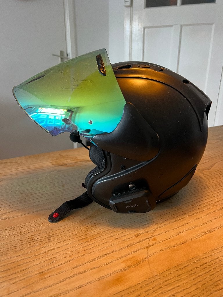 Motorhelm met Cardo Bluetooth intercom + spiegelvizier, Ophalen, Tweedehands, Overige merken