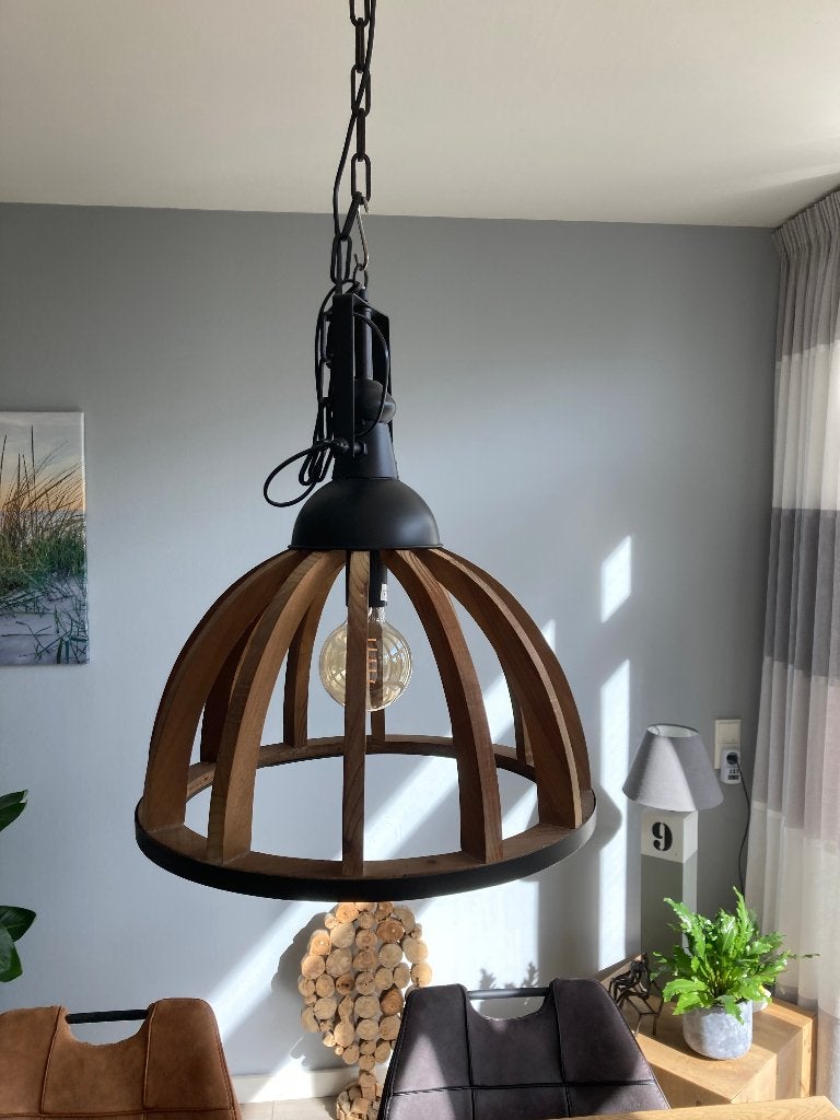 2 stuks Light en Living  Hanglamp DJEM hout  maat M, Ophalen, Landelijk, industrieel, E27 (groot), Zo goed als nieuw