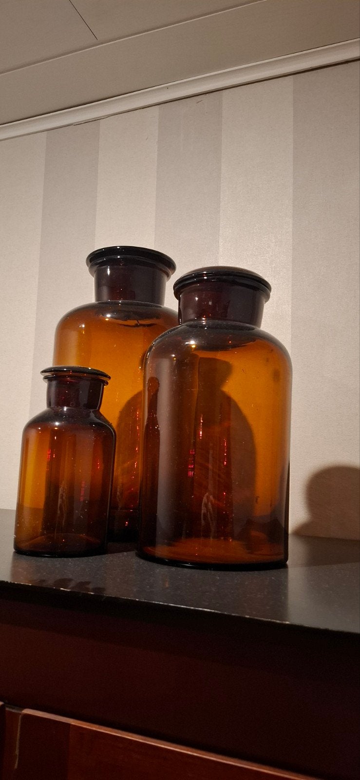 apotheekpotteb bruin glas van 3, Antiek en Kunst, Ophalen