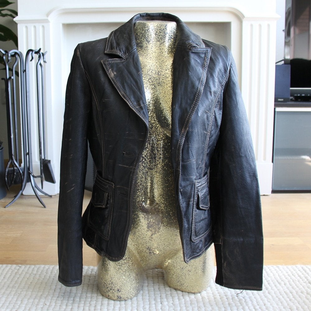 Vintage Leren Maze Jas (XS) € 55,-, Zwart, Zo goed als nieuw, Jasje, Maat 34 (XS) of kleiner