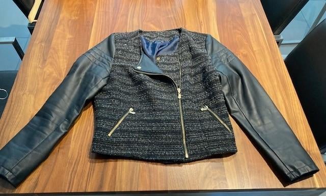 Jasje leder-bouclelook, Zwart, Maat 46/48 (XL) of groter, Ophalen of Verzenden, Zo goed als nieuw