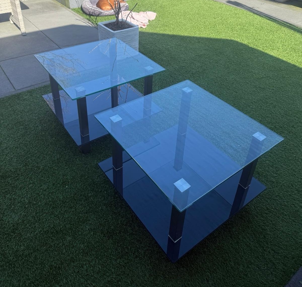 2 mooie glazen tafeltjes, 60x60x47 cm, Ophalen, Gebruikt, Vierkant, 50 tot 100 cm